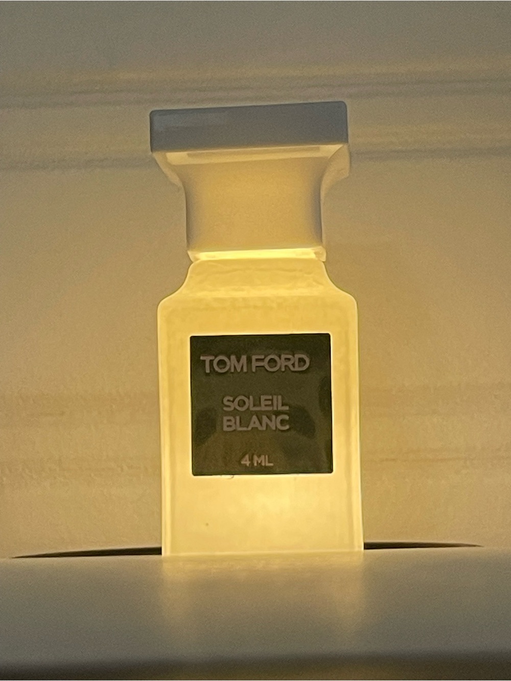 Tom Ford Soleil Blanc Mini Bottle in Frosted White with Black Label